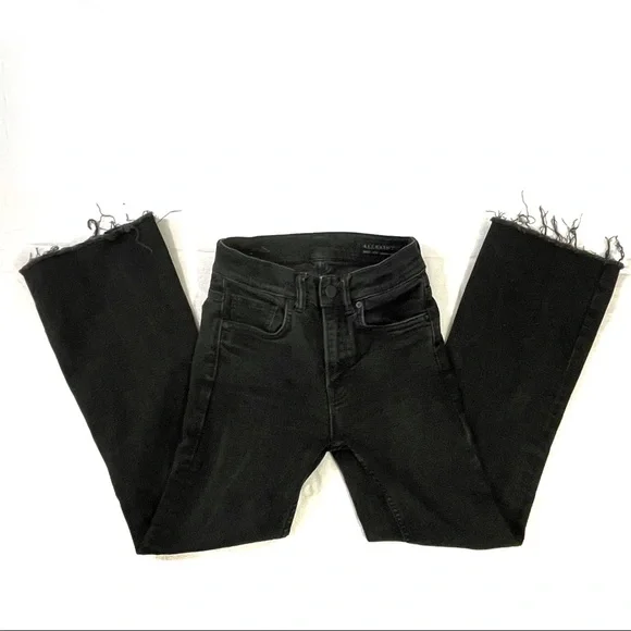 All Saints Black Heidi Crop Flare Raw Hem Jean - Picture 3 of 11